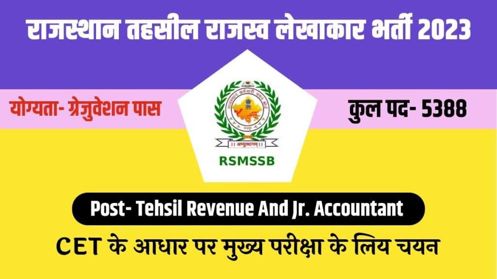Rajasthan Tehsil Revenue Accountant Recruitment 2023
