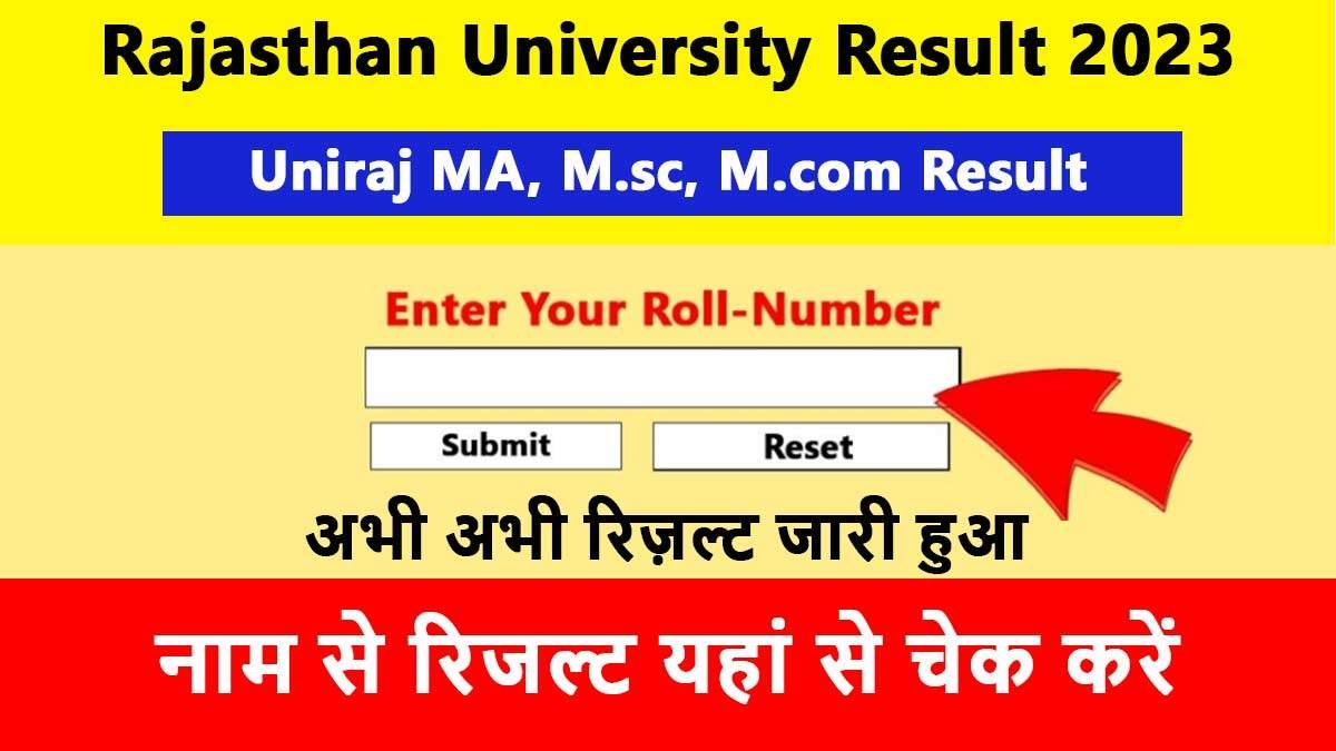 Rajasthan University MA MSc MCom Result 2023