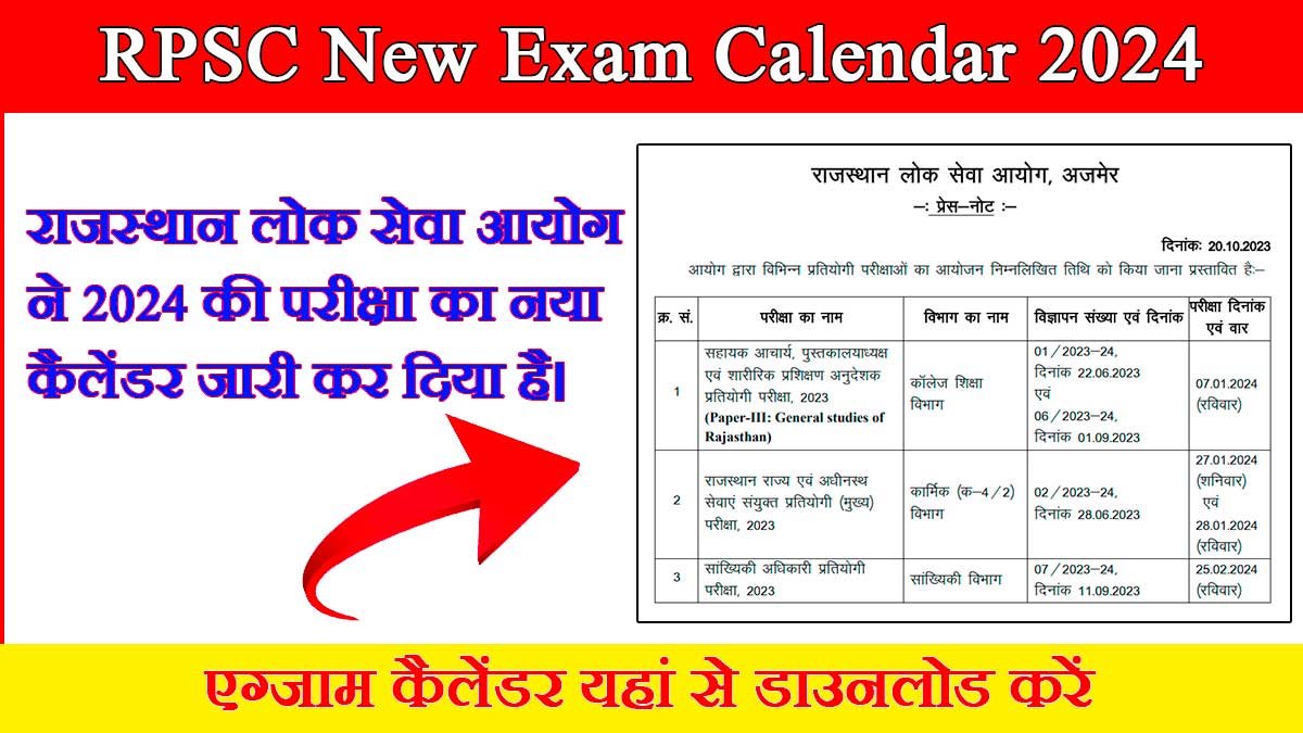 RPSC Exam Calendar 2024 Rajasthan